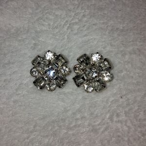 Vintage Clear Round And baugette Emerald cut Clip On Earrings